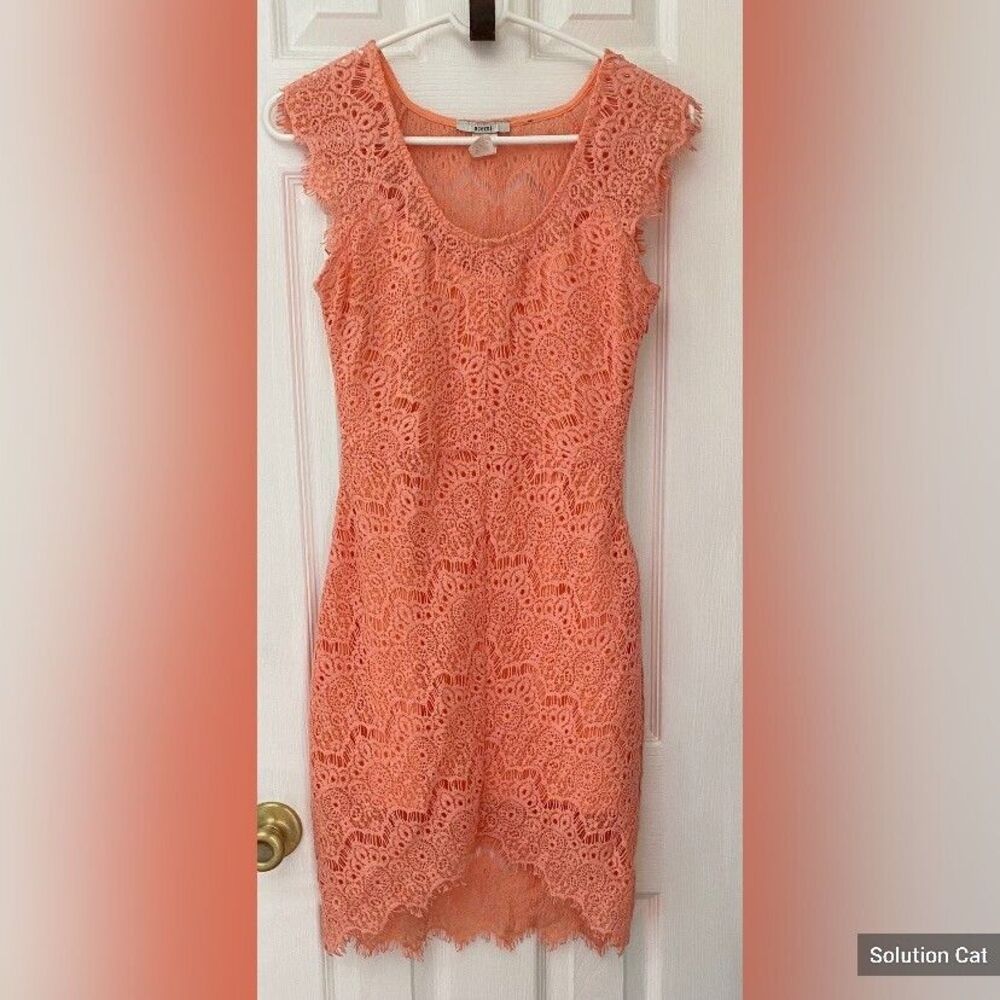 Acemi Dress Women’s Small Coral Lace Cotton Blend Sleeveless Mini Party